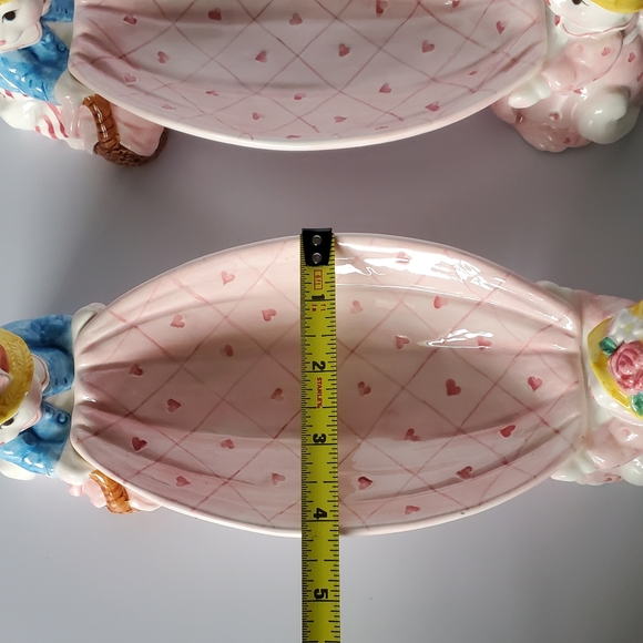 (2) 1992 Fitz and Floyd Ceramic Rabbits / Bunny Pink Oval Dishes - Picture 14 of 16